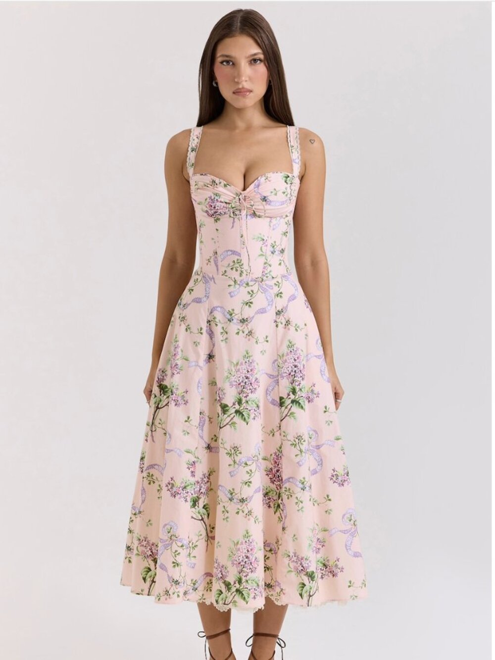 House of CB Rosalee  Pink Floral Corset Midi Dress Size Small Reg Cup NWT